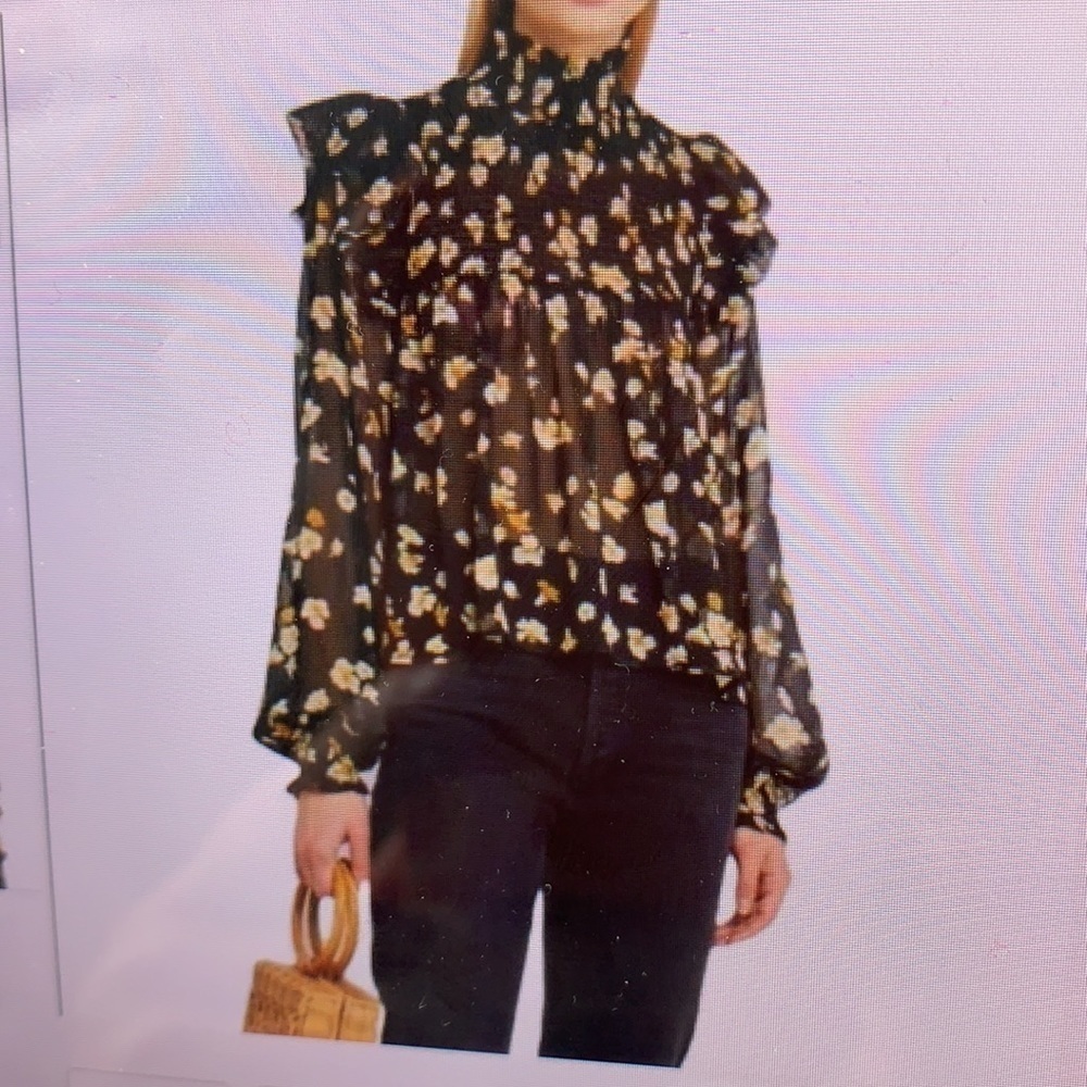 NWT OPT One Pretty Time High Neck Floral Blouse M - Picture 1 of 9